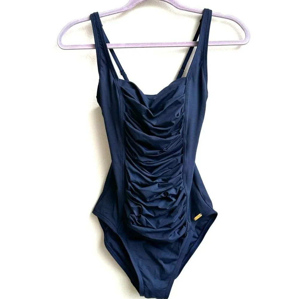 Calvin Klein Ruched Pleated Front Full Coverage Tummy Control One Piece Size 4